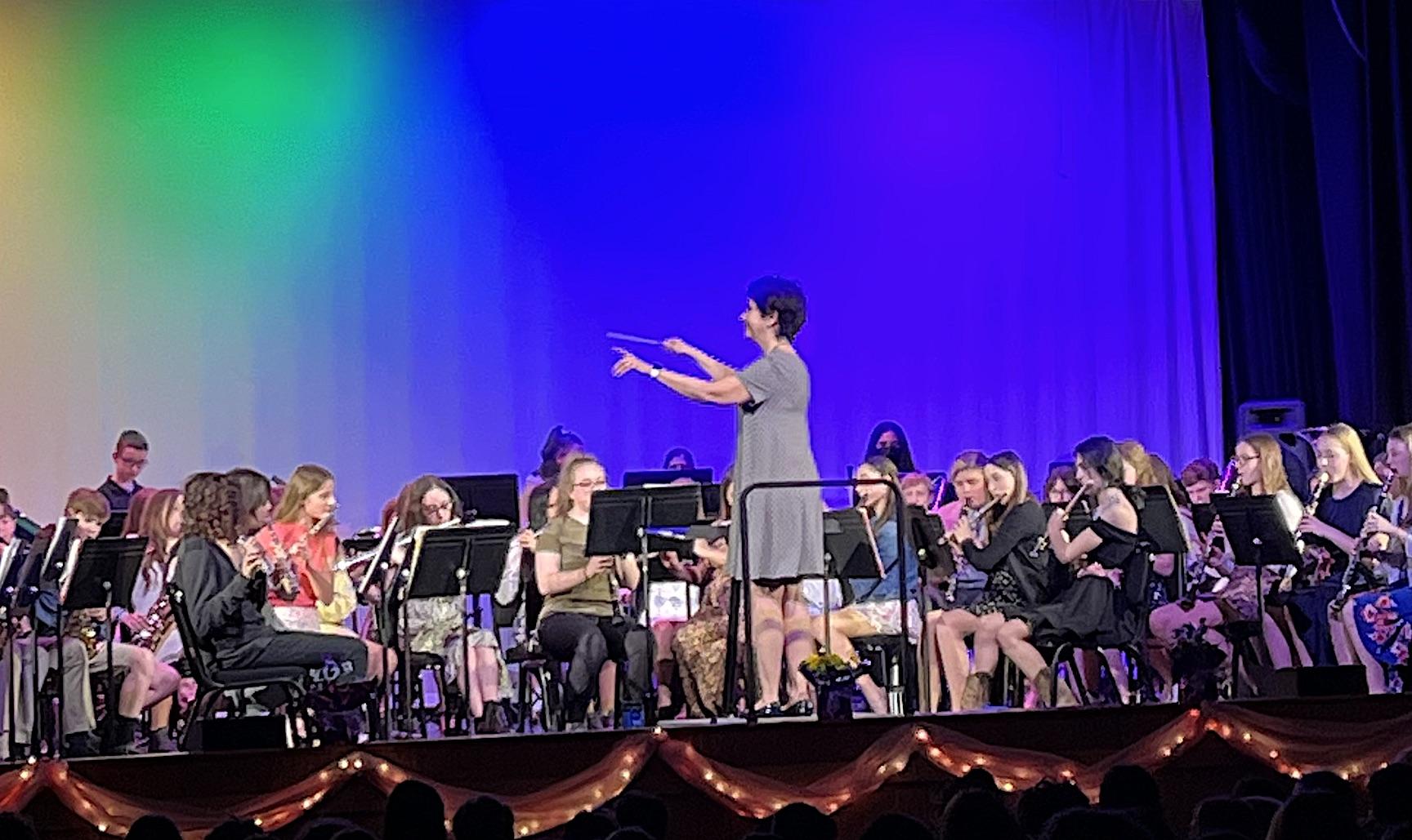 Mrs. Inglese conducts the band in the march “Sousa Times Twosa”, as she prepares to march into a new chapter of life at the end of this school year