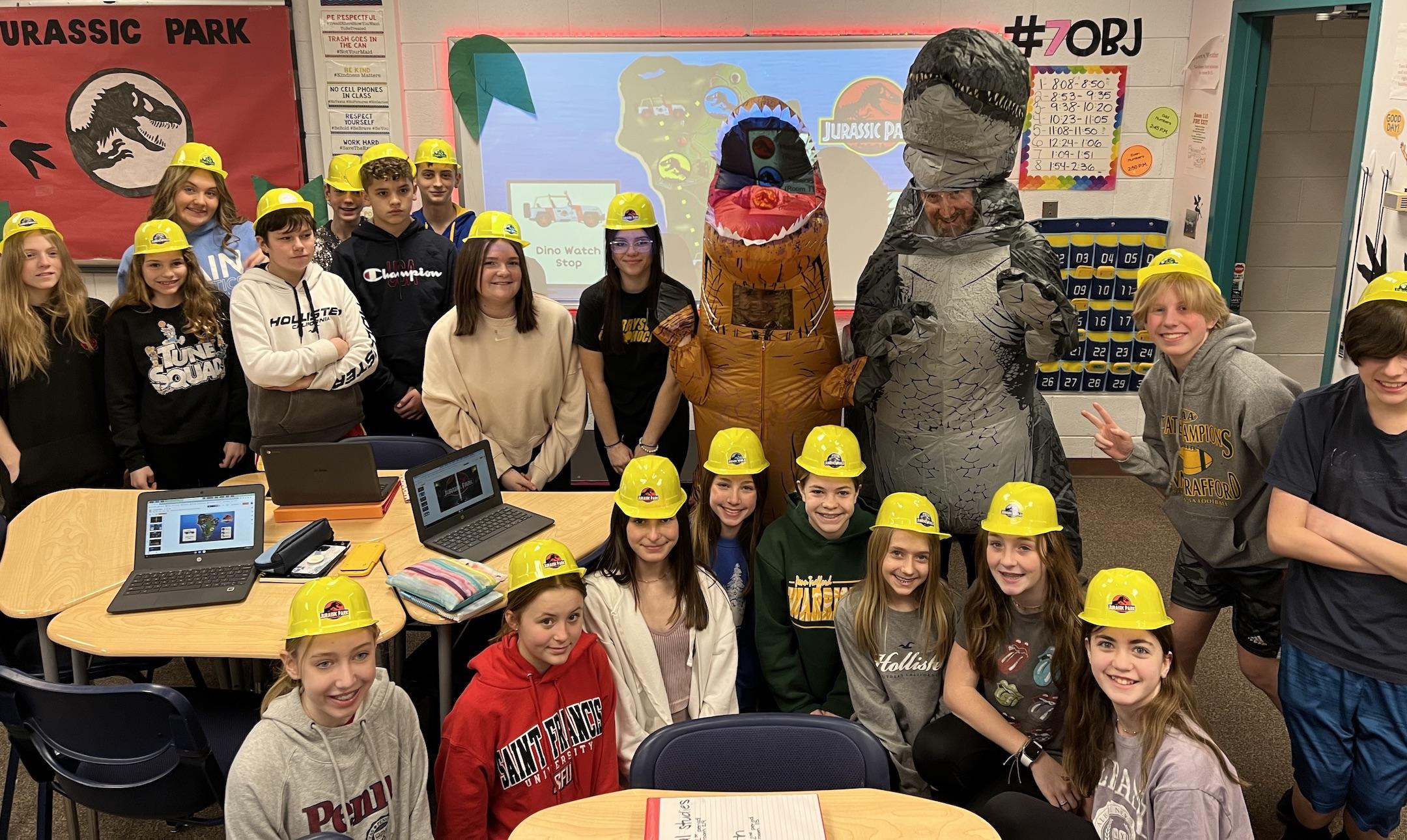 Principal Simpson (Velociraptor) joined Ruffner (T-Rex) in the Jurrasic-themed classroom