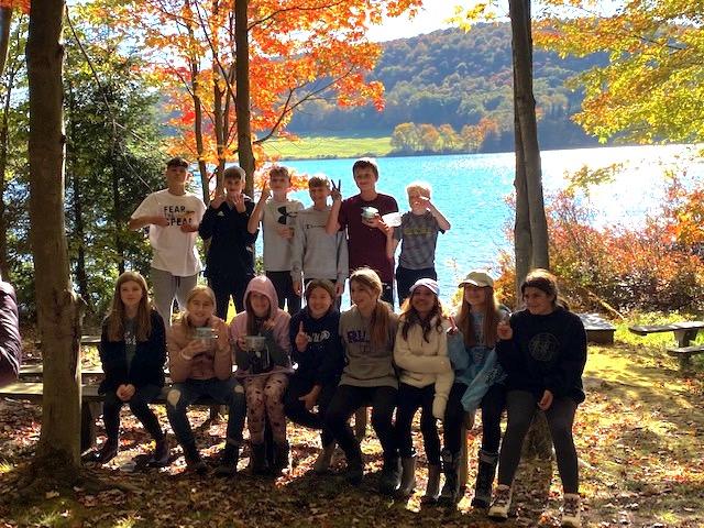 Some Trafford 7th-graders pause from exploring for a photo